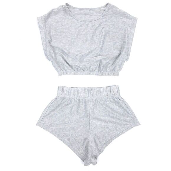 NEW Herbert Twins PQ Swim Metallic Crop Top Shorts Cover Up Lounge Set in Silver - Picture 1 of 10
